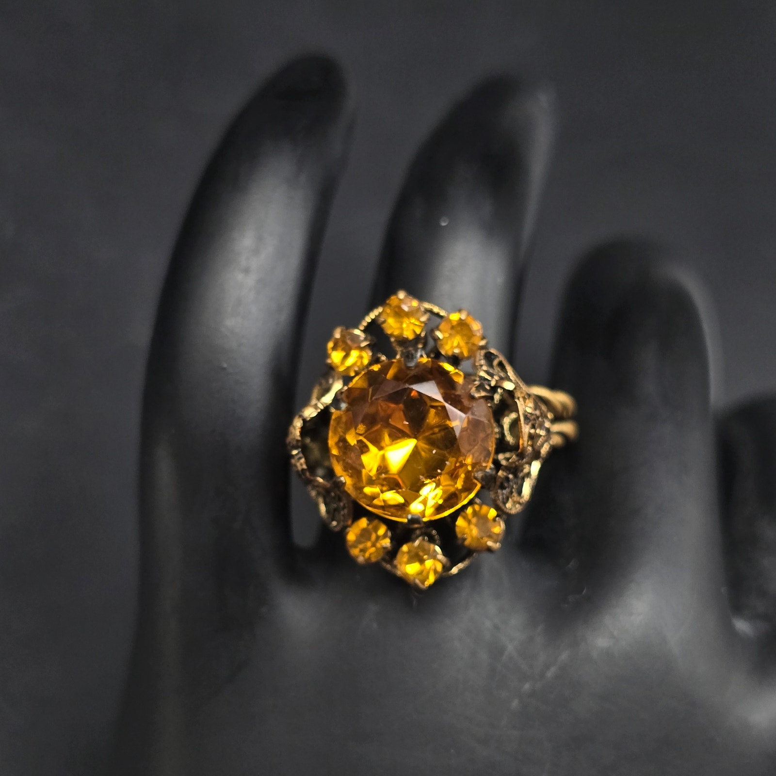 Vintage Orange Czech Glass Ring Size 7 Czechoslovakia